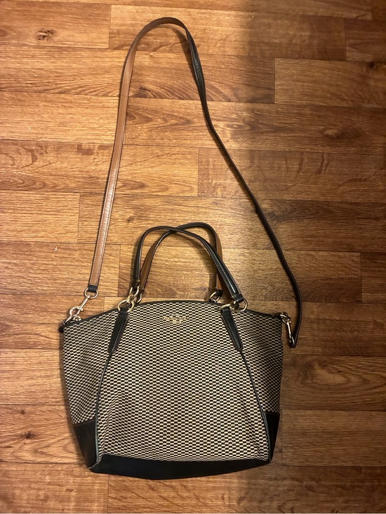 Coach Handbags - Coach Black and Tan Woven Crossbody Tote